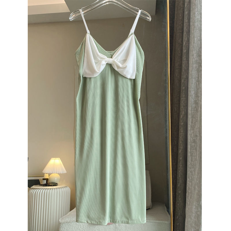 Ice silk nightdress women's summer thin suspenders sexy high-end pajamas bowknot ins style high-value home service