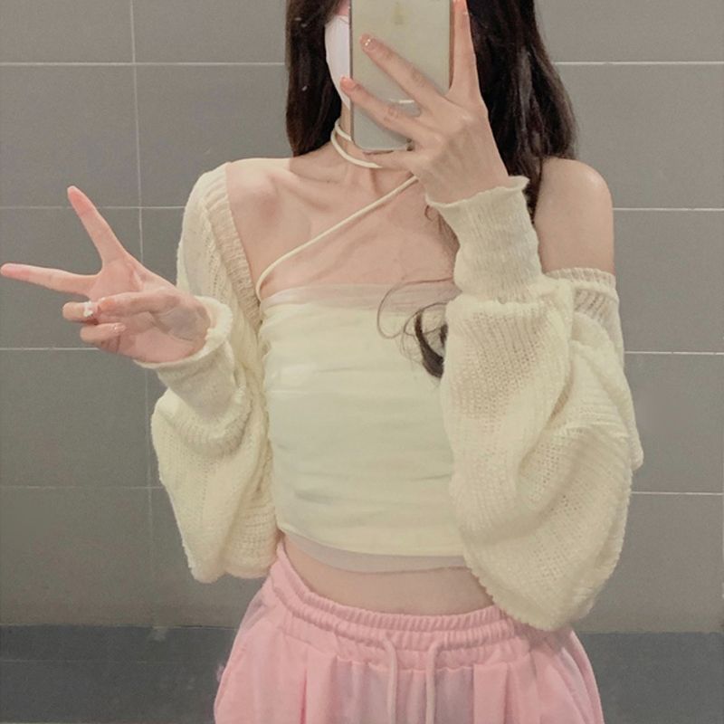 純欲風外穿網紗抹胸小吊帶背心夏季性感打底衫內搭修身掛脖上衣女