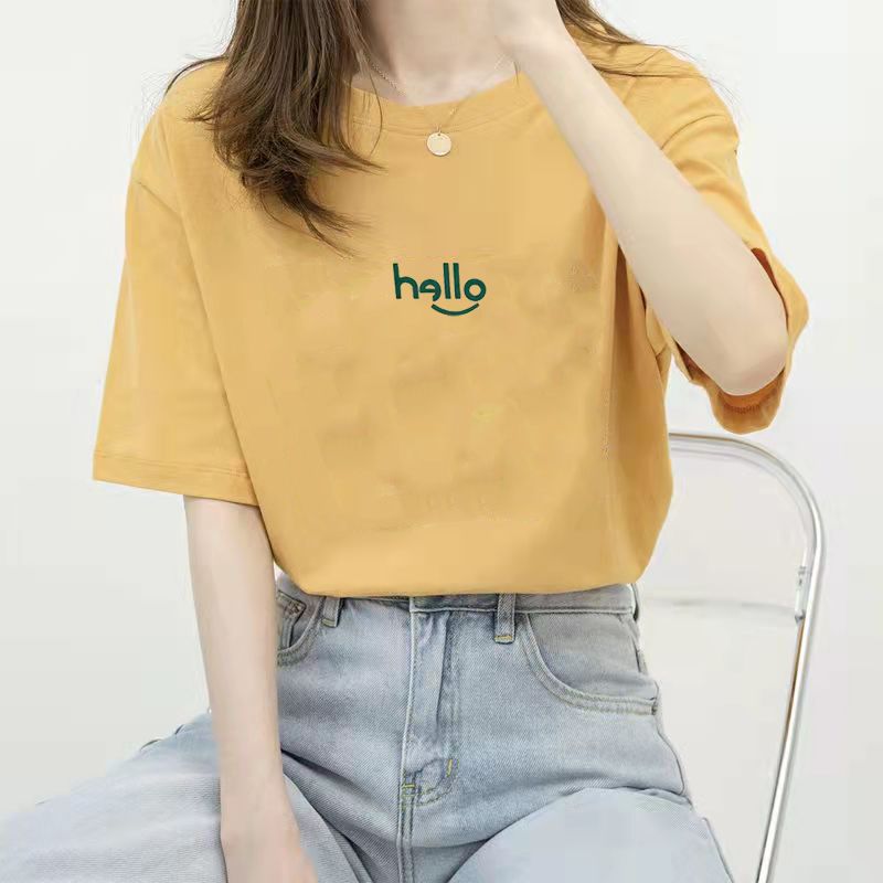 Letter print short sleeve T-shirt women's summer 2022 new loose Korean versatile round neck simple top ins fashion