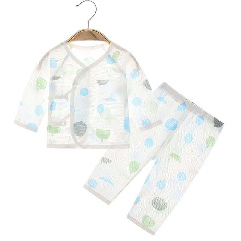 婴儿内衣夏季薄款无骨新生儿衣服纯棉套装长袖空调服宝宝睡衣印花
