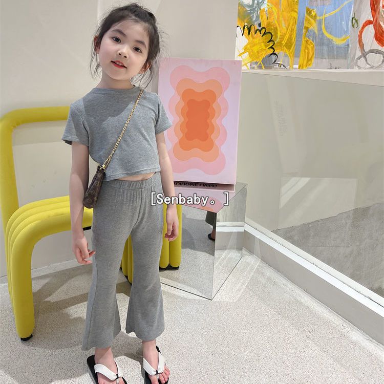 Girls' summer clothes  new Korean Leisure Suit Girls' baby exotic short sleeve bell bottoms two-piece set