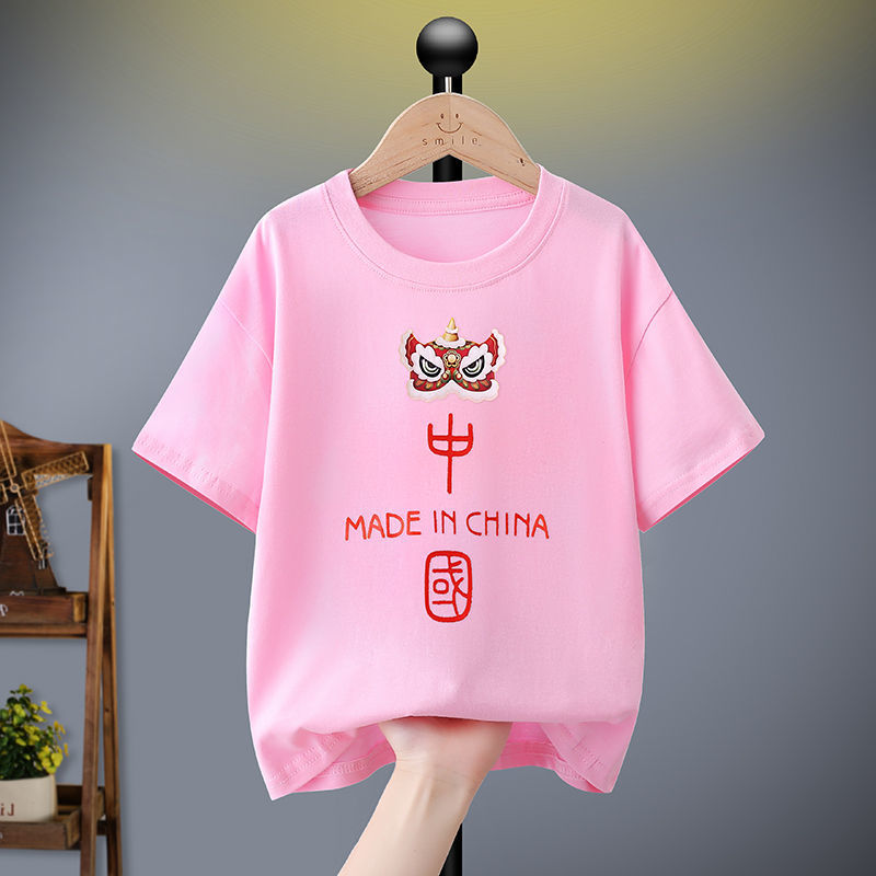 Parent-child outfit national tide short-sleeved t-shirt children cotton summer loose Chinese style T-shirt ins tide top boys and girls