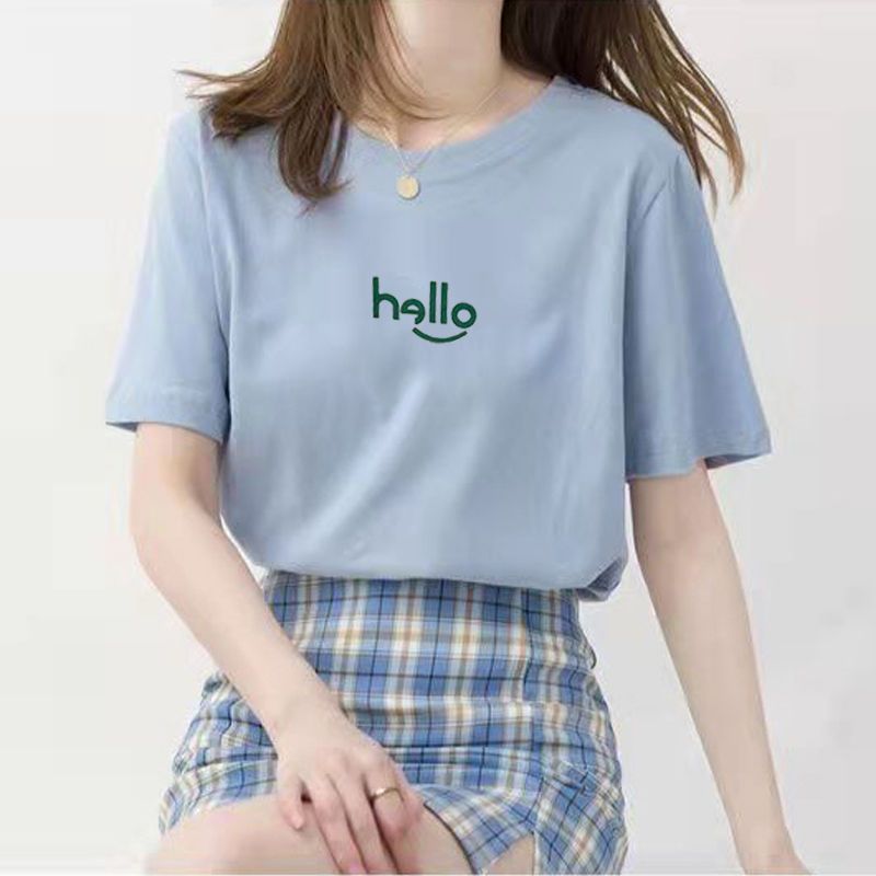 Letter print short sleeve T-shirt women's summer 2022 new loose Korean versatile round neck simple top ins fashion