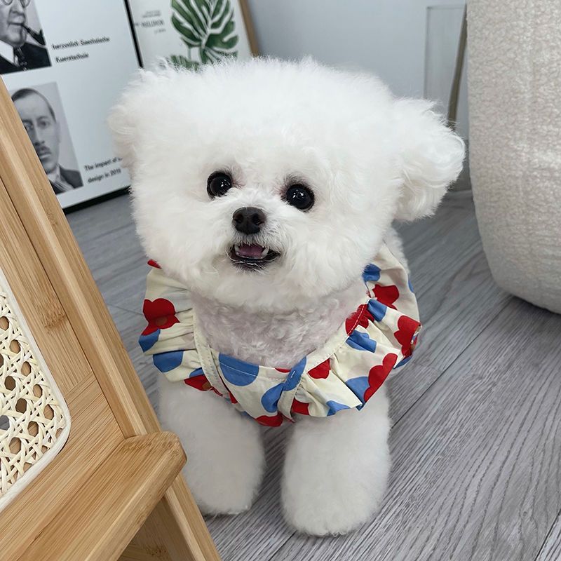 Spring and Summer New Pet Clothing Fragmented Flower Flying Sleeve Korean Short Skirt Teddy Bears, Dogs, Cats, Thin Universal Clothing