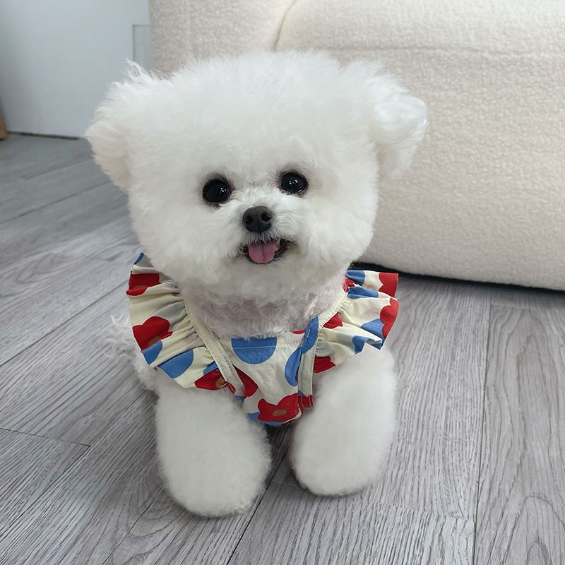 Spring and Summer New Pet Clothing Fragmented Flower Flying Sleeve Korean Short Skirt Teddy Bears, Dogs, Cats, Thin Universal Clothing