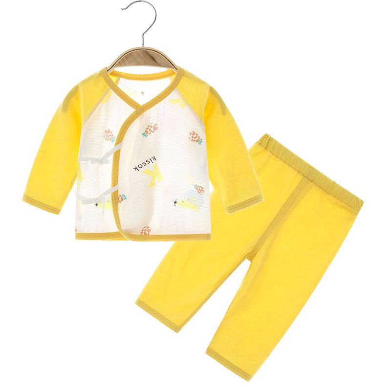 婴儿内衣夏季薄款无骨新生儿衣服纯棉套装长袖空调服宝宝睡衣印花
