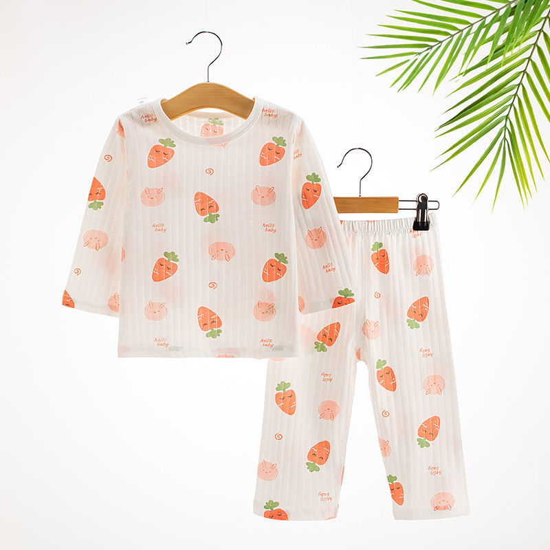 Children's home clothes, pure cotton, thin, air-conditioned clothes for boys and girls, small, medium and large children's pajamas set, spring and summer seven-point style