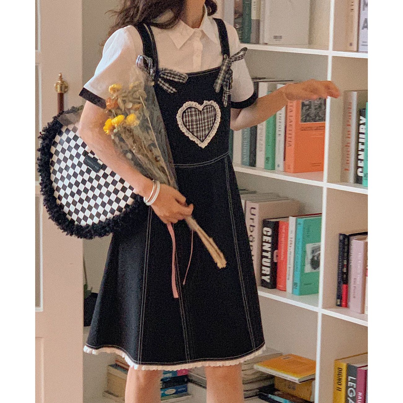 Two-piece suit/one-piece small salt tie suspenders dress women's summer college style a-line skirt with shirt