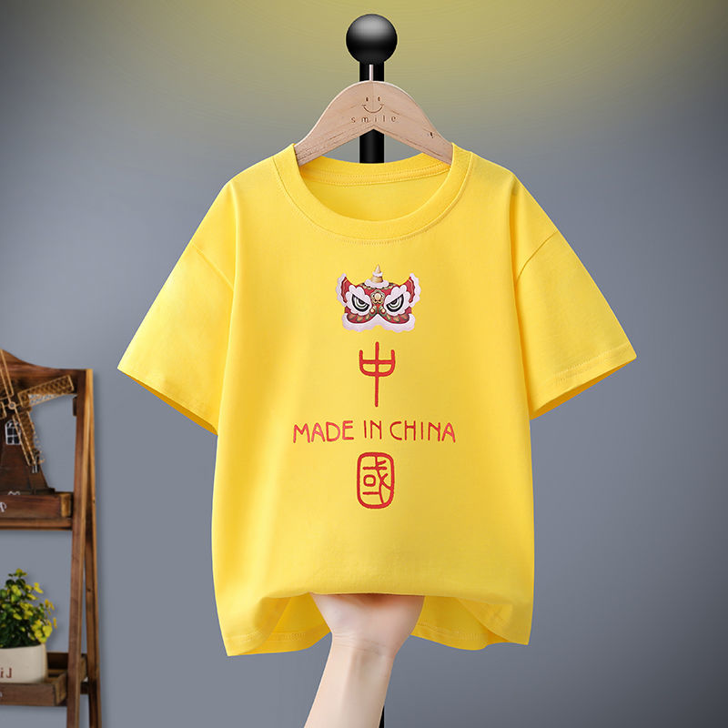 Parent-child outfit national tide short-sleeved t-shirt children cotton summer loose Chinese style T-shirt ins tide top boys and girls