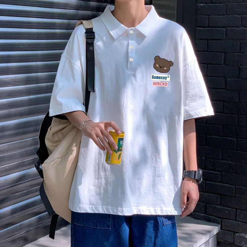 港風男短袖POLO衫夏季新款寬鬆ins百搭上裝學生t恤上衣潮流情侶裝