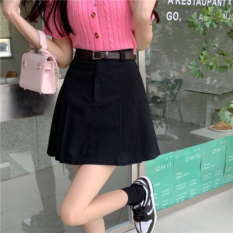 Pleated skirt women's summer 2023 new high-waisted design niche a-line skirt slimming solid color short skirt