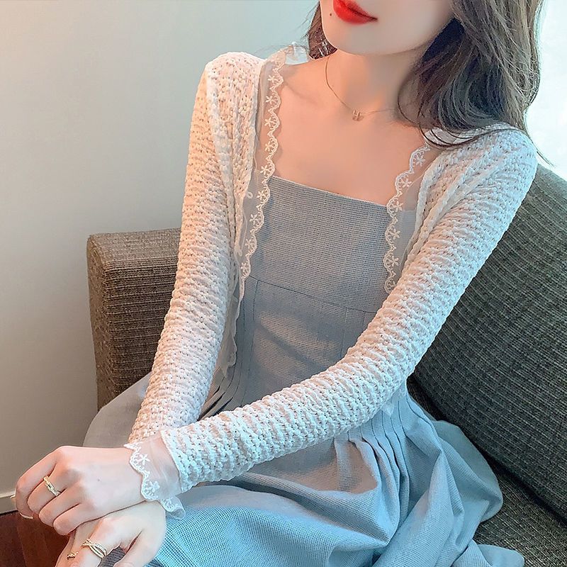 小披肩外套女2023春夏新款小坎肩百搭蕾絲防曬衣超薄短款外搭開衫