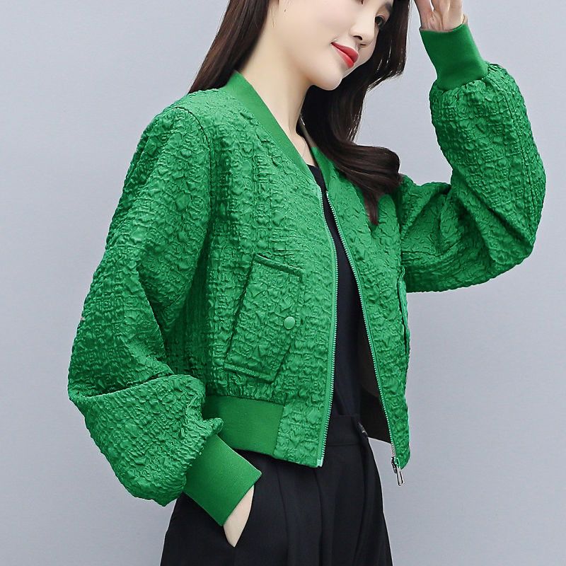 Short coat for women  spring and autumn new style small high-waisted slim top with temperament and versatile baseball uniform jacket trend