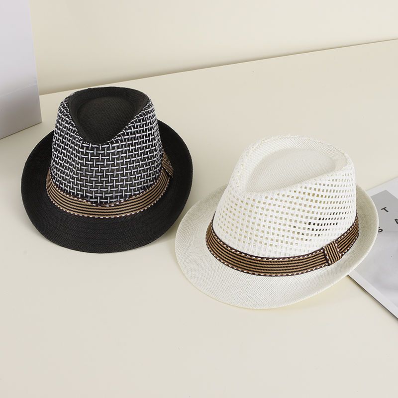 Children's straw hat boys' jazz hat spring and summer travel sunscreen parent-child sunshade breathable hollow Beach Hat tide