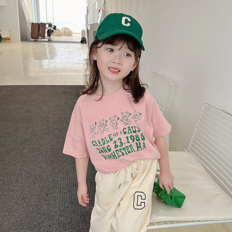 Girls cotton short-sleeved T-shirt tops thin Korean version of the new summer children's casual tops bottoming shirt tide