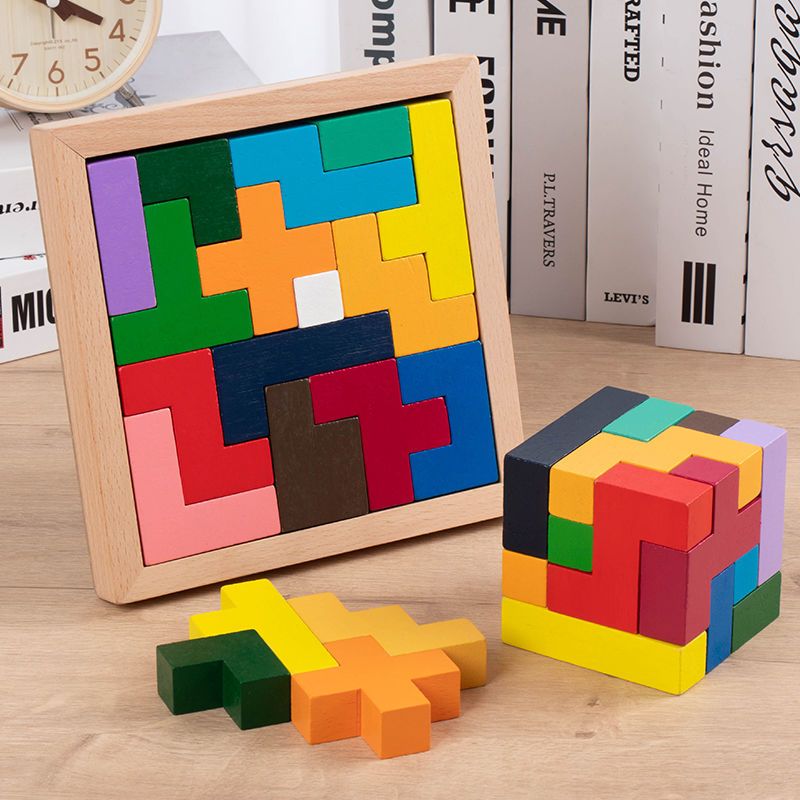 木制立体俄罗斯方块拼图积木儿童拼图玩具早教男孩女孩伤脑筋智力
