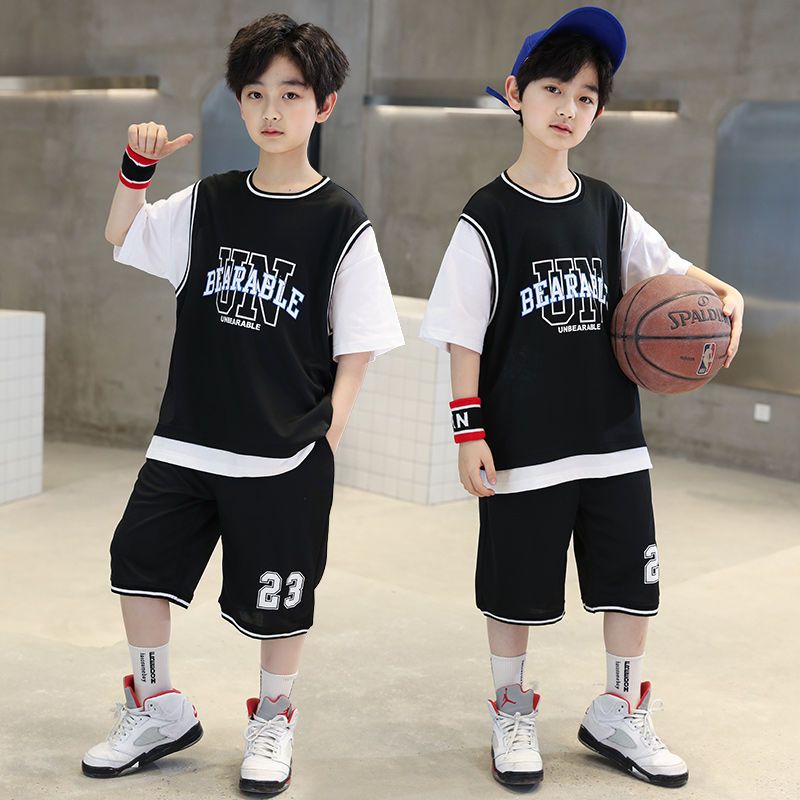 男童夏装学生篮球服运动短袖套装2023新款帅气中大童夏季速干服潮