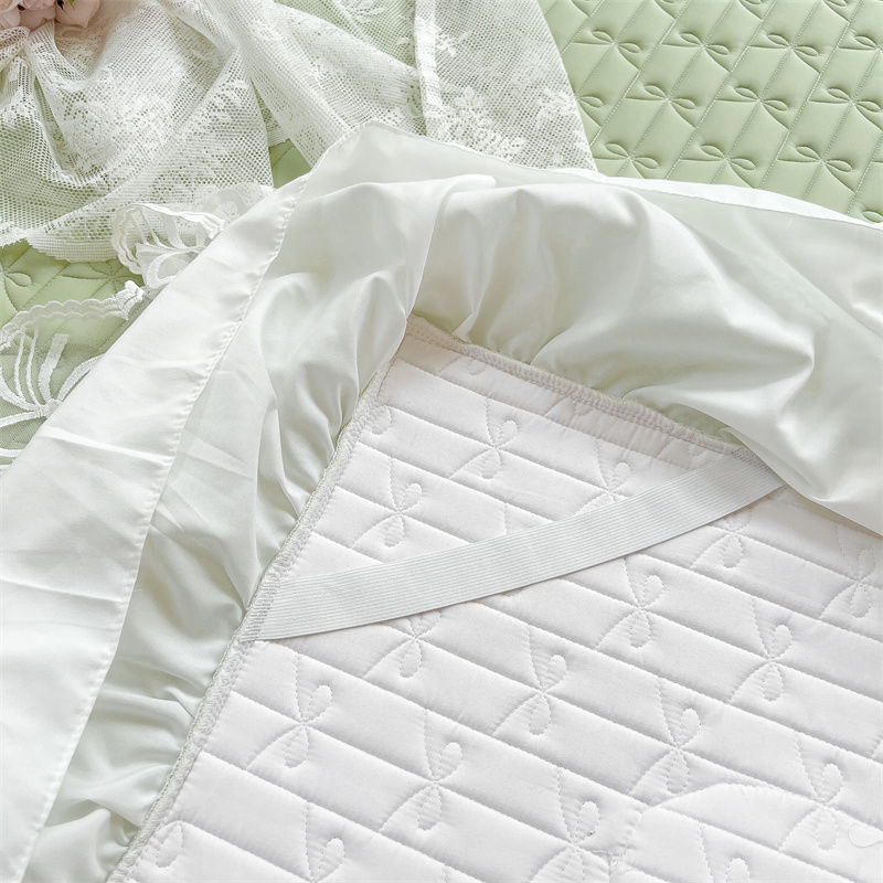 泰国乳胶凉席床裙三件套可折叠机洗冰丝席夏季空调席蕾丝床罩防滑