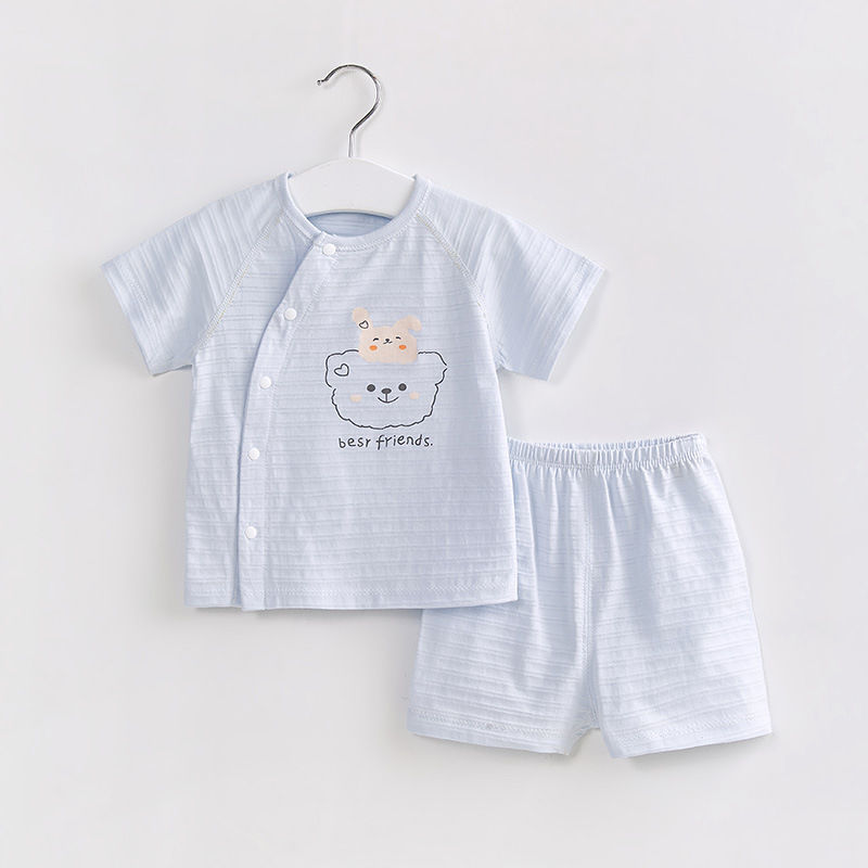 Children's short-sleeved suit summer thin section baby boneless clothes pajamas baby short-sleeved shorts two-piece air-conditioning suit