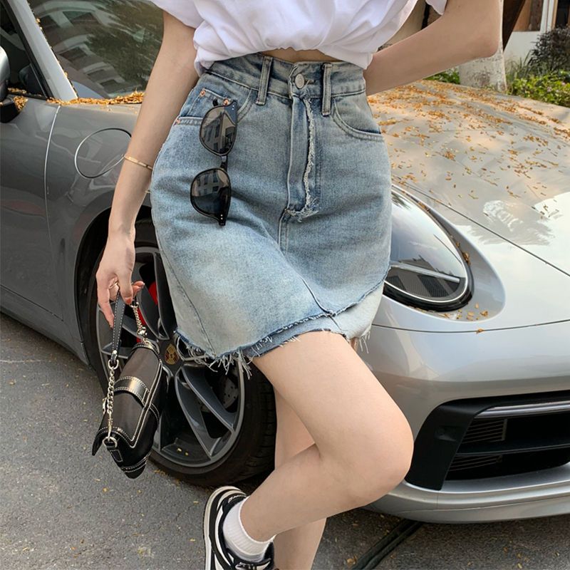牛仔裙半身裙女夏季高腰顯瘦a字裙小個子辣妹裙子設計感小眾短裙