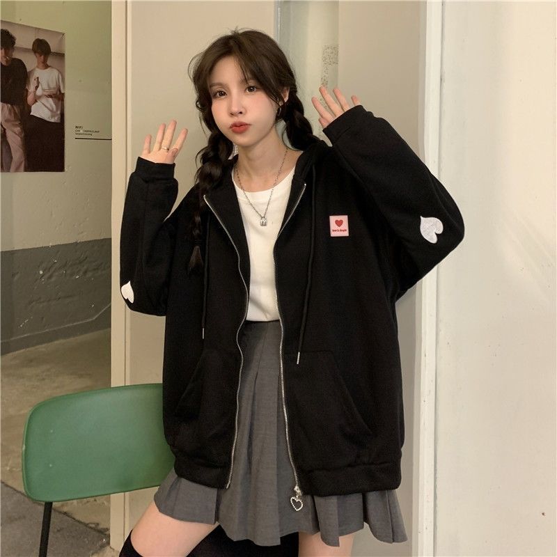 chic Hong Kong style love sweater women's spring and summer Korean version loose ins lazy wind bf thin zipper student jacket