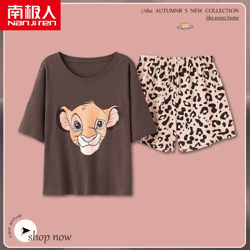 Nanjiren short-sleeved shorts pajamas women's summer thin cotton two-piece set spring and autumn cute student cartoon home service