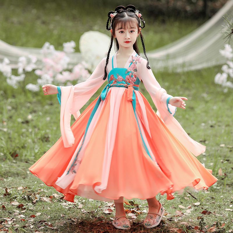 女童漢服春裝長袖古裝襦裙子超仙連衣裙中國風秋裝兒童唐裝小女孩