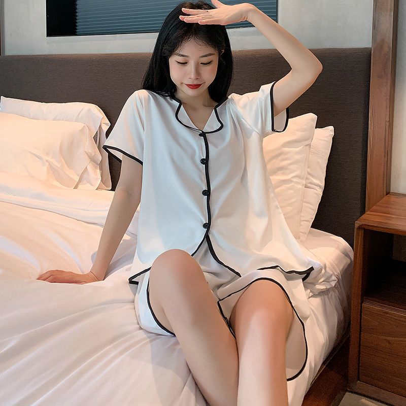 Pajamas women's summer ice silk short-sleeved thin section sweet and lovely ladies large size summer Korean style home service two-piece suit