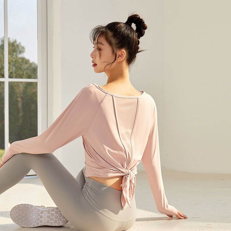 運動上衣女春夏跑步健身服寬鬆速干T恤網紗透氣瑜伽服長袖罩衫