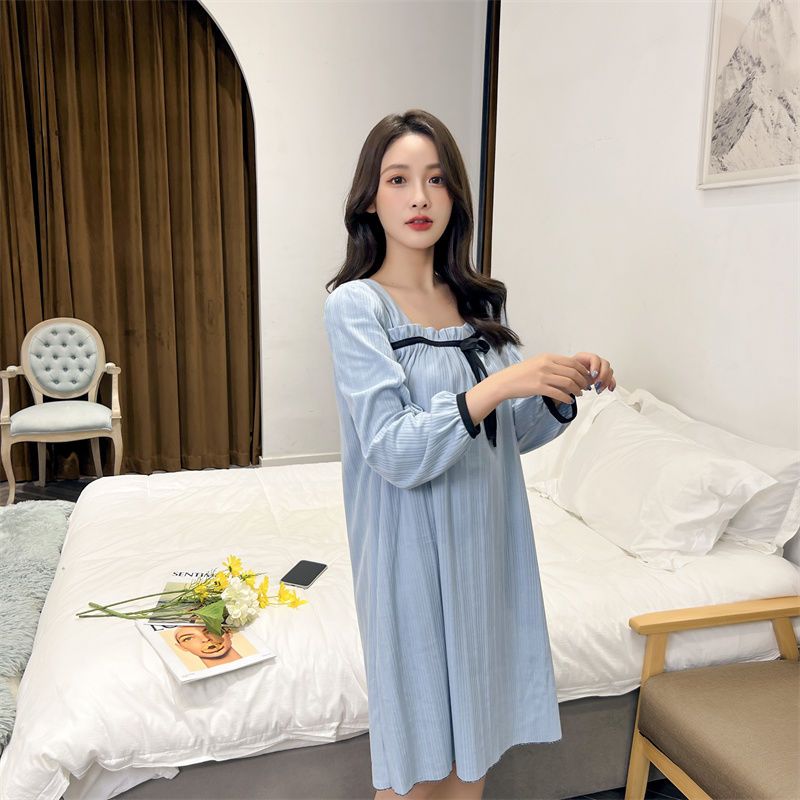 Korean ins nightdress women's summer new Japanese style sweet and simple net red short-sleeved long-sleeved casual thin home clothes