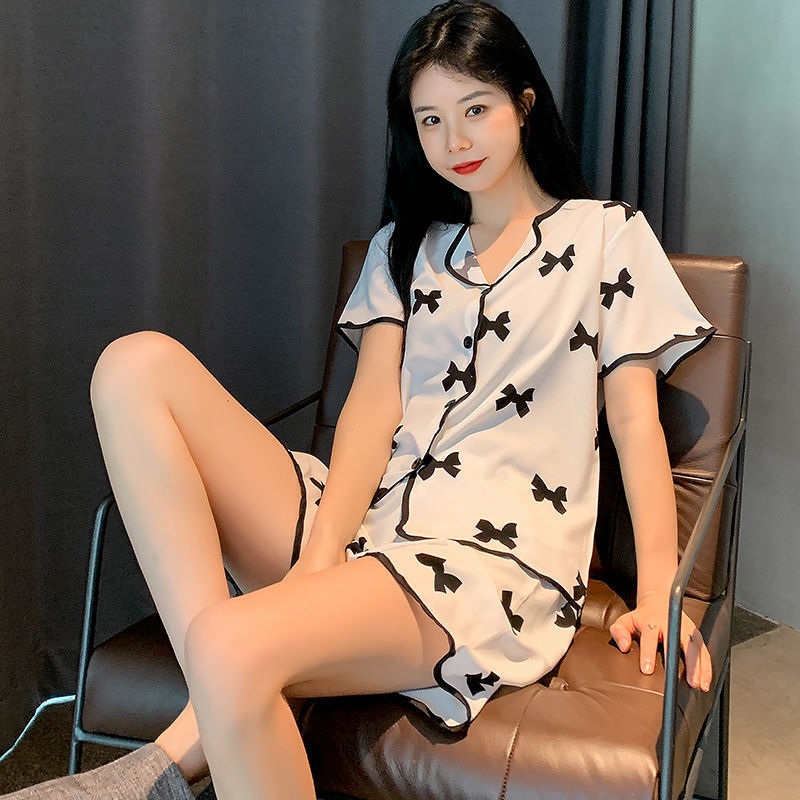 Pajamas women's summer ice silk short-sleeved thin section sweet and lovely ladies large size summer Korean style home service two-piece suit