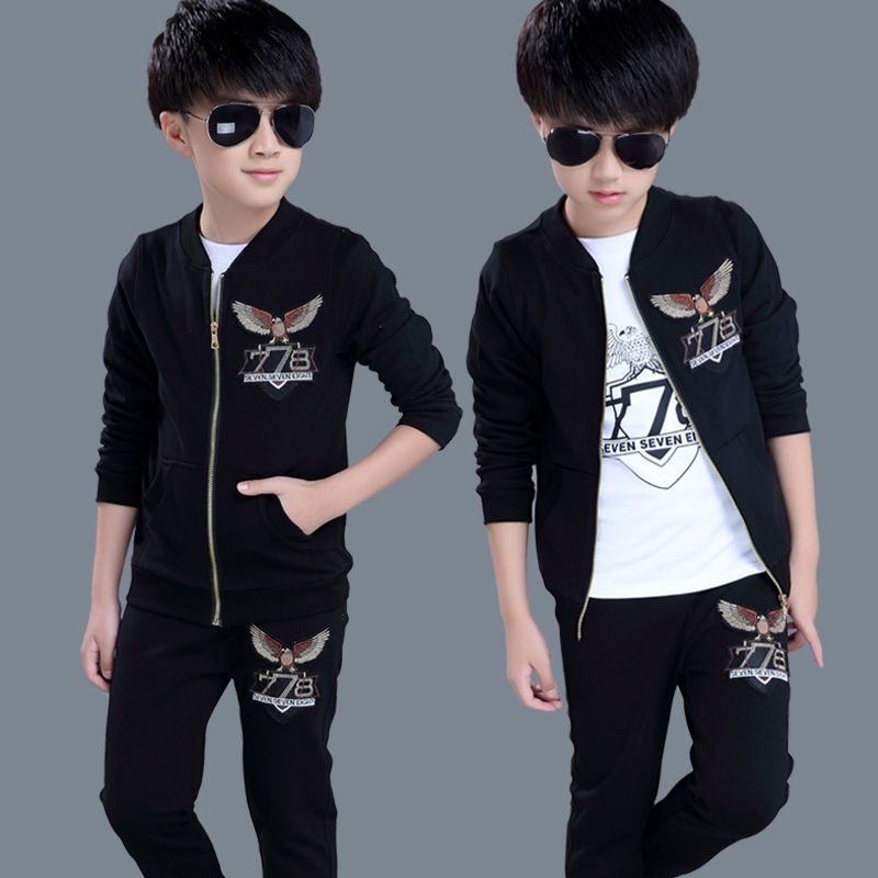 Boys spring three-piece suit 2022 new trendy big boy children's suit spring and autumn clothes girls foreign style Korean clothes