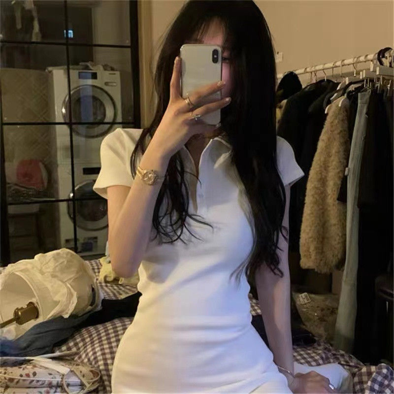 Pure desire polo collar dress design sense niche self-cultivation super fairy ins hot girl spring and summer slit small top
