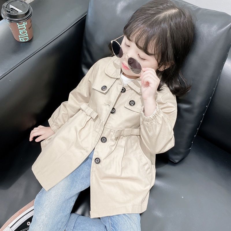 Children's coat girl baby windbreaker spring and autumn 2022 new western style princess little girl fashion medium and long Korean version tide