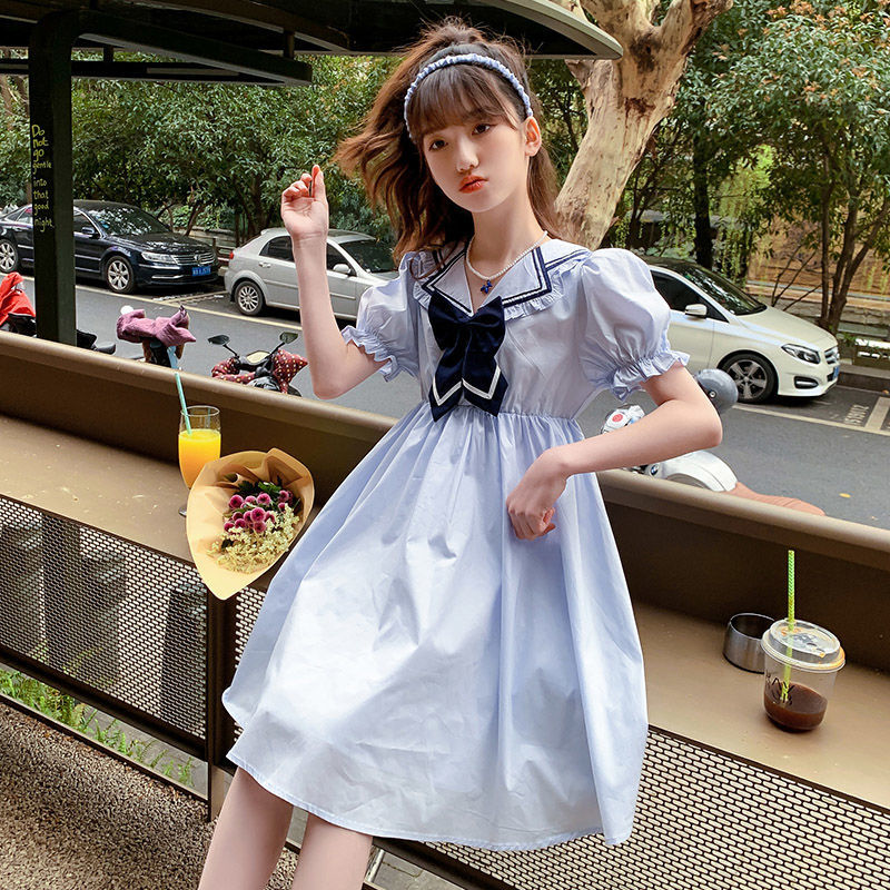 女童連衣裙夏裝2022新款兒童夏季洋氣公主裙中大童女孩學院風裙子