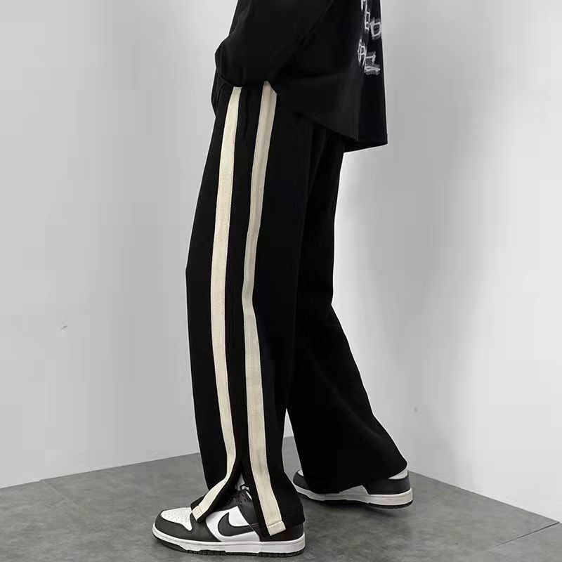 2022 summer new high-end slit wide-leg pants men's Hong Kong trendy brand loose all-match high street striped sweatpants
