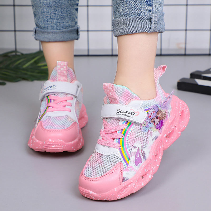 Children's shoes with lights 2023 spring, summer and autumn new mesh breathable children's sports shoes for children and girls casual shoes
