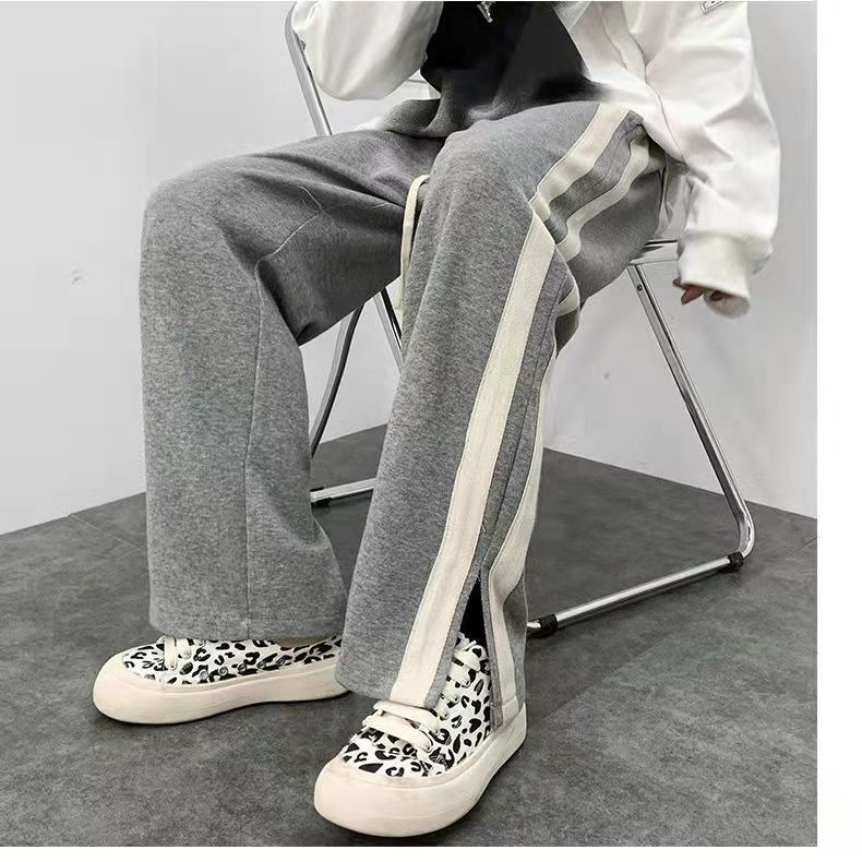 2022 summer new high-end slit wide-leg pants men's Hong Kong trendy brand loose all-match high street striped sweatpants