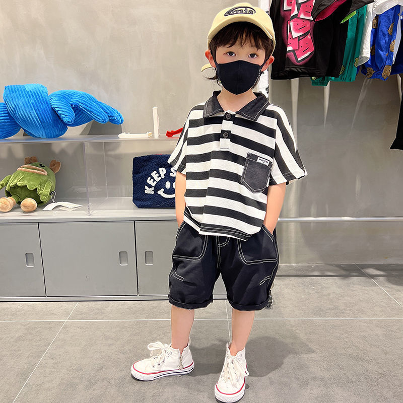 潮兒童帥氣夏裝2022新款男童夏季套裝洋氣時髦衣服男孩polo衫短褲
