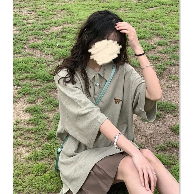 【兩件套裝】夏季寬鬆翻領甜妹POLO衫短袖T恤上衣學生高腰百褶裙