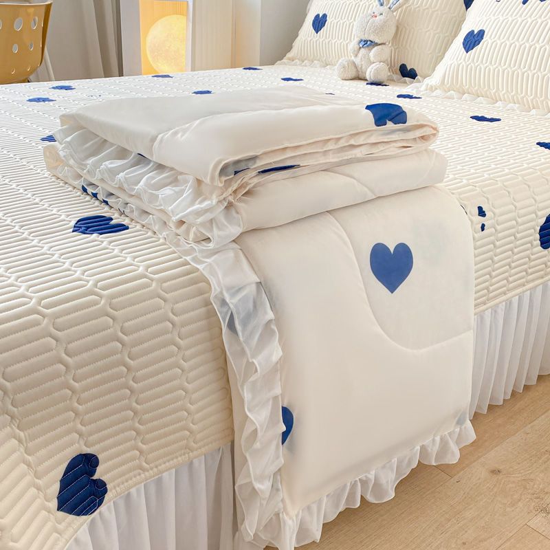 乳胶凉席床盖三件套夏季可水洗家用冰丝空调软席子床单穿裙床罩