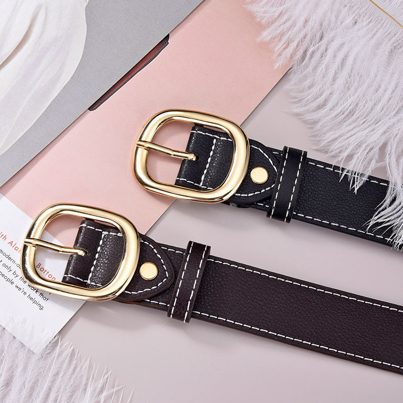 [Free puncher] Korean version of all-match jeans for schoolgirls with belts New fashion belt female leather decoration