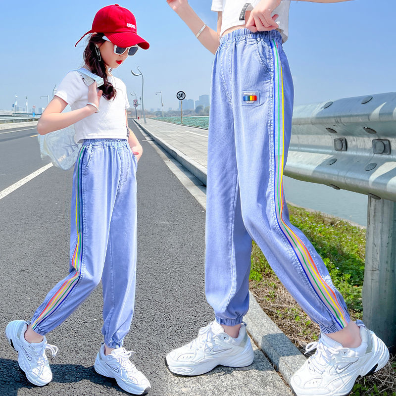 女童褲子夏季束腳褲薄款防蚊褲寬鬆透氣洋氣10兒童女孩天絲牛仔褲