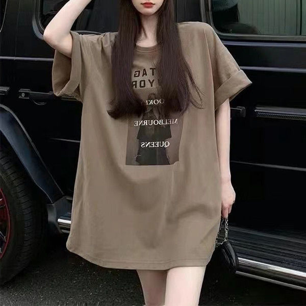 Mid-length large size women's new summer short-sleeved T-shirt women's loose fat mm half-sleeved top 200 catties 300ins tide
