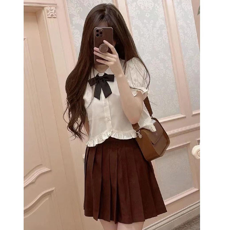 Summer college style puff sleeve white short-sleeved shirt female Japanese sweet wind basic jk shirt student top