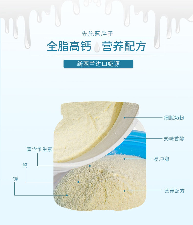 蓝胖子奶粉全脂高钙无糖低脂脱脂儿童孕妇老年人学生青少年牛奶粉