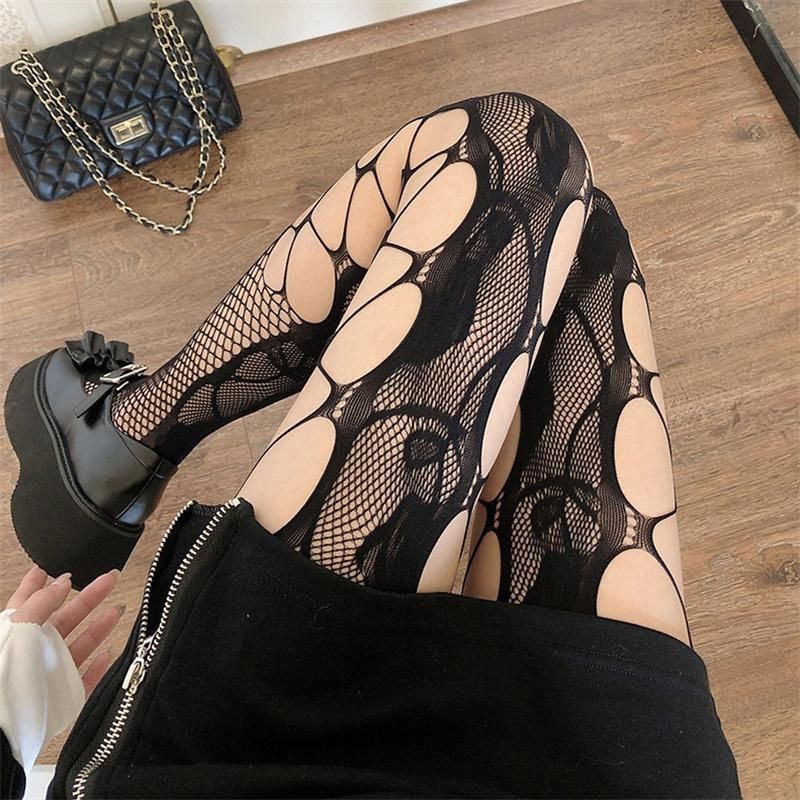 Fishnet socks female Japanese jk spring and summer thin section sexy black stockings hollow babes look thin ins black silk pantyhose