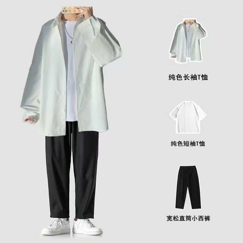 Shirts for men spring and summer new casual Korean style trendy handsome men's college style high-end street shirt suits trendy
