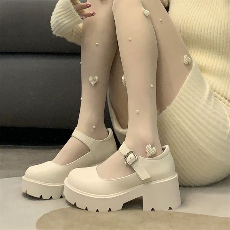 瑪麗珍小皮鞋女夏季2023新款日系jk厚底粗跟白色法式配裙子氣質款