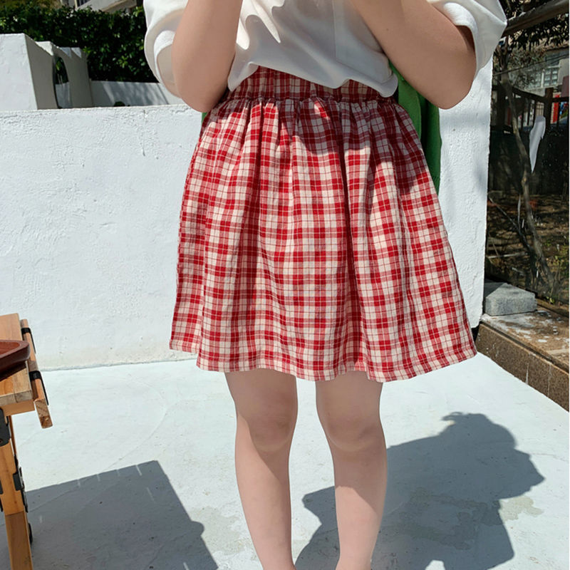 Girls net red Korean skirt summer dress 2023 summer new baby skirt foreign style children's plaid skirt